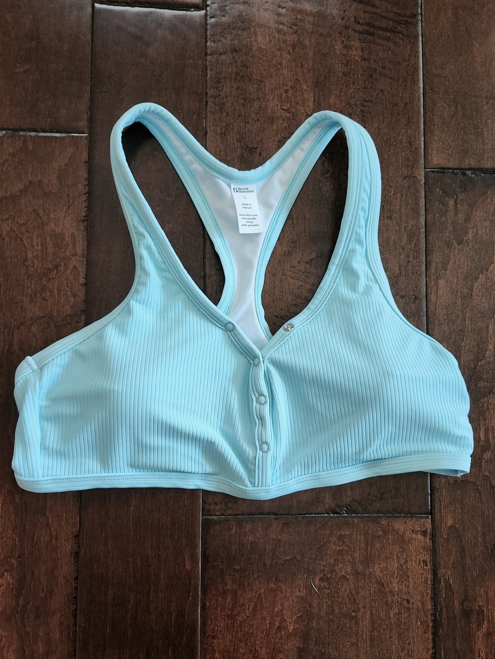 NWOT Sports Illustrated         Size L Light Teal Ribbed Snap Front Swim Top